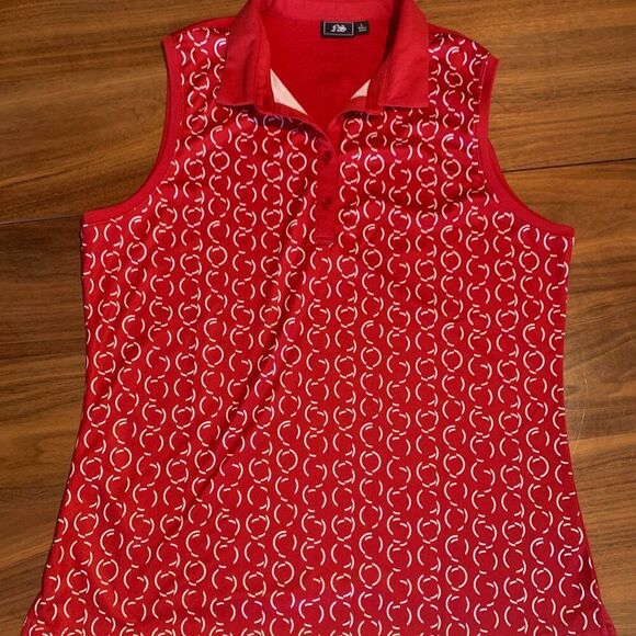Golf or tennis shirt, women's, classic sleeveless polo, red wht, AS? brand, Sz L - Picture 1 of 15